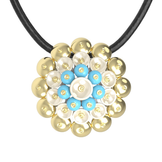 Подвеска из лимонного золота c бирюзой и перламутром