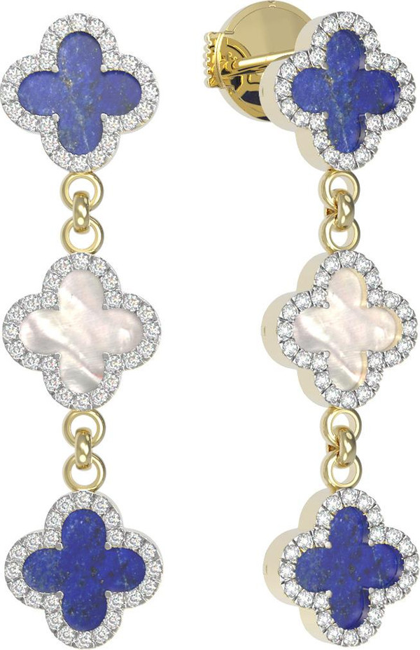 Серьги из лимонного золота c бриллиантами, лазуритом и перламутром