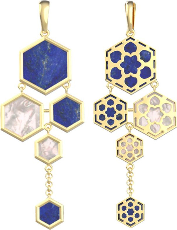 Подвеска из лимонного золота c лазуритом и перламутром