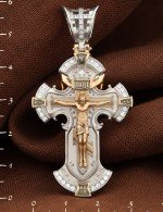 Крест из белого золота 585 пробы c бриллиантами