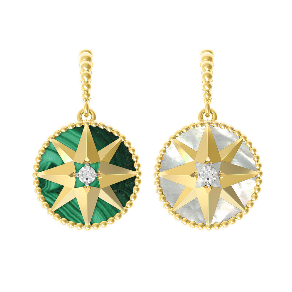 Подвеска из лимонного золота c фианитом, малахитом и перламутром