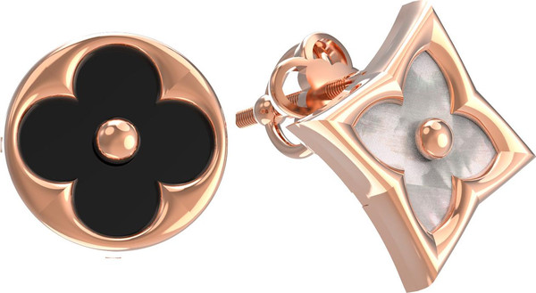 Серьги из золота c ониксом и перламутром