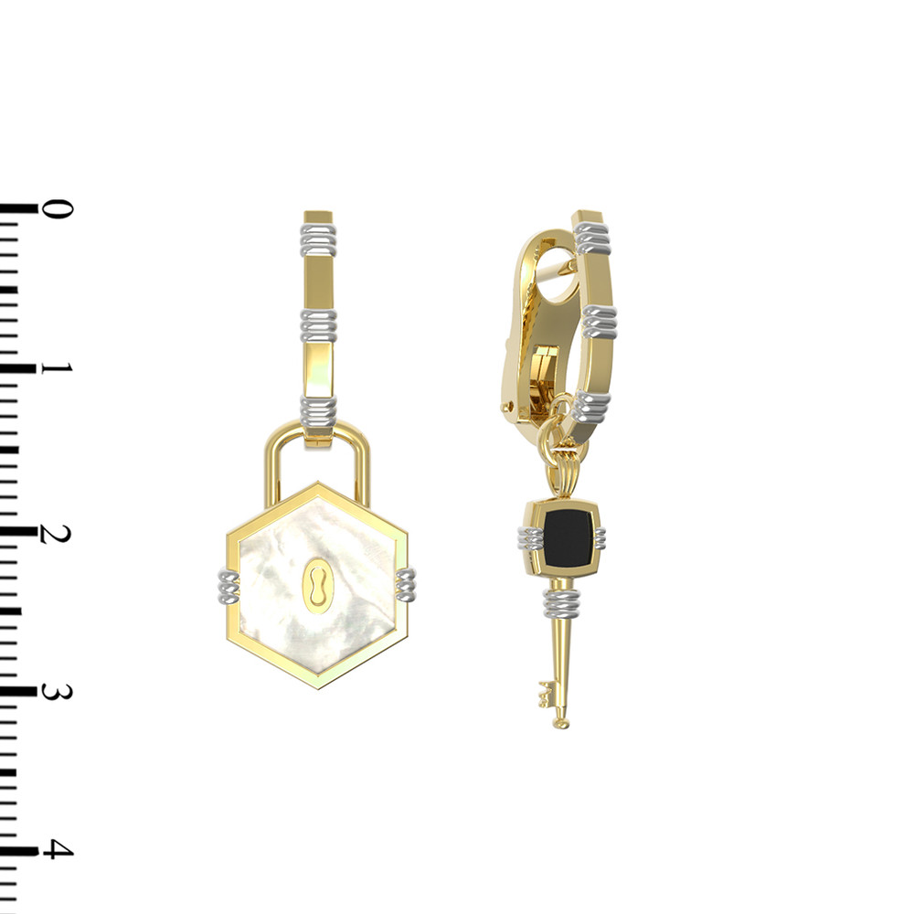 Серьги из лимонного золота c ониксом и перламутром