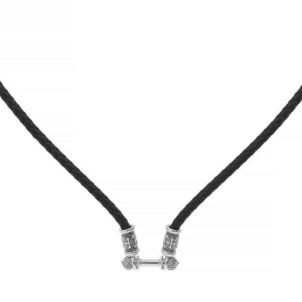 Шнурок кожаный из белого золота c кожаным шнурком