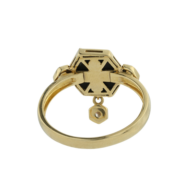 Кольцо из лимонного золота c бриллиантами и ониксом