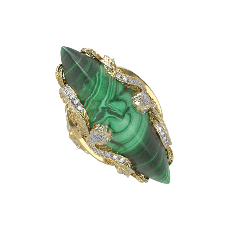 Кольцо из лимонного золота c бриллиантами и малахитом