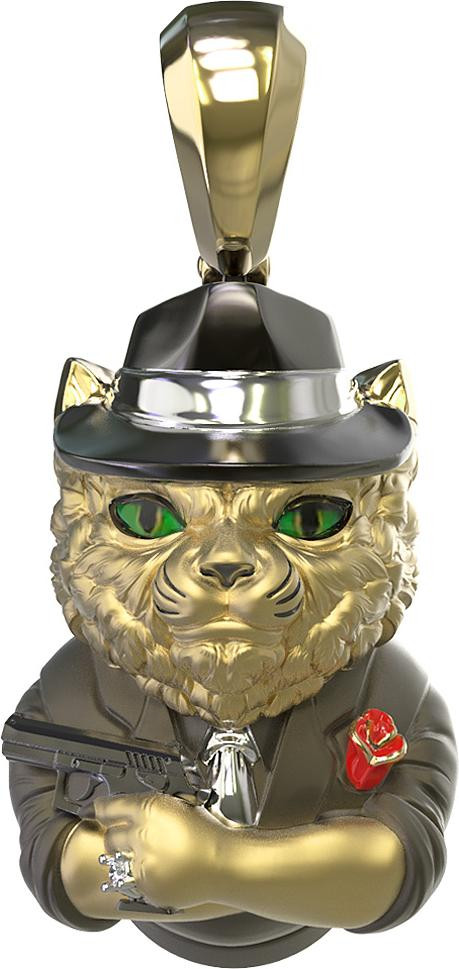 Подвеска из лимонного золота c эмалью, бриллиантами и рубином