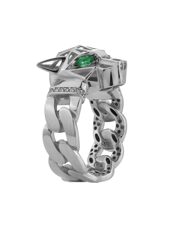 Кольцо из белого золота c бриллиантами и изумрудом