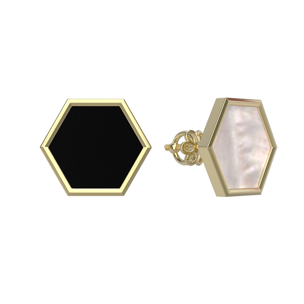 Серьги из лимонного золота c ониксом и перламутром