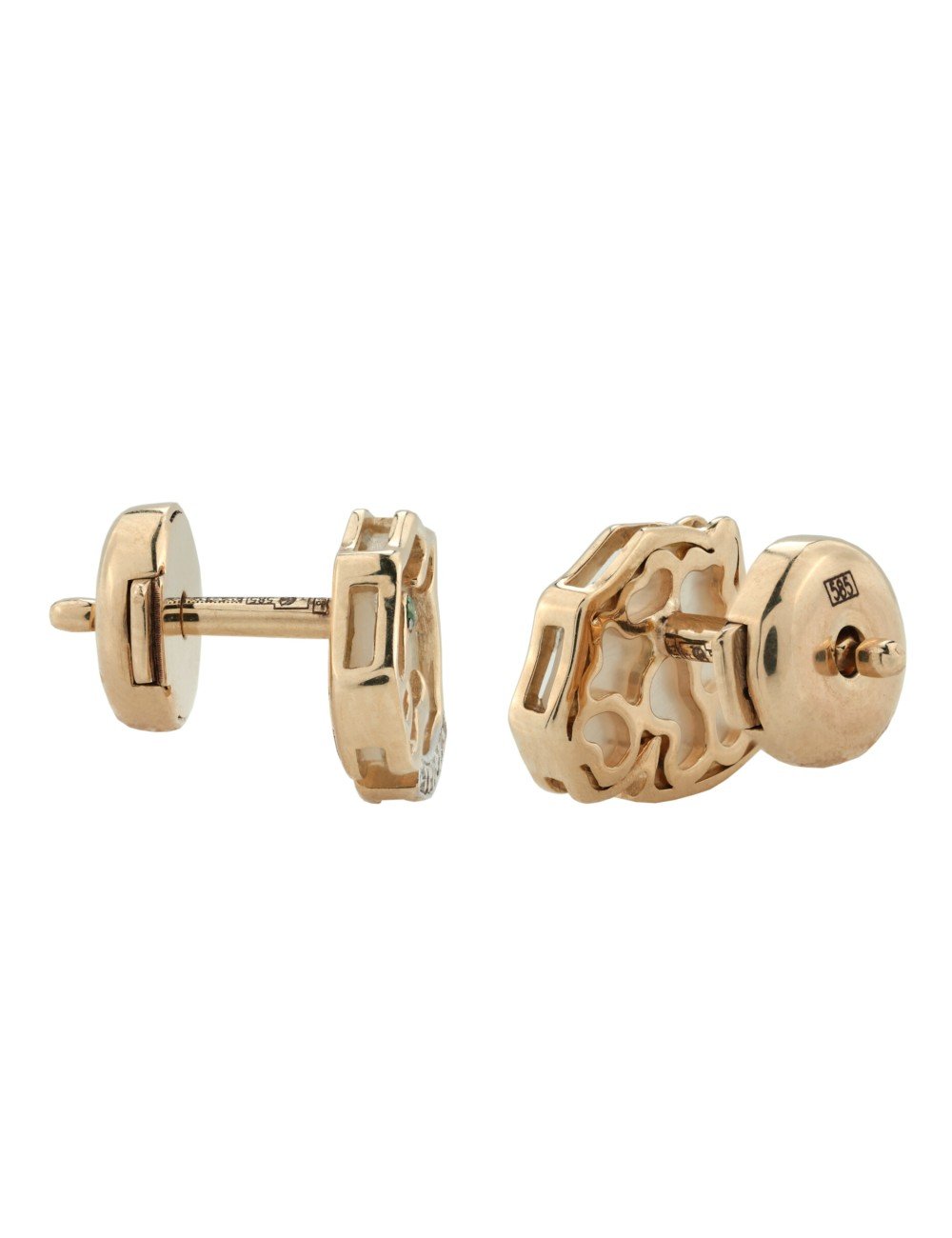 Серьги из золота 585 пробы c бриллиантами, изумрудом и перламутром
