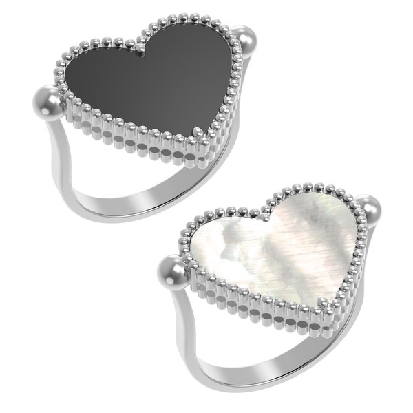 Кольцо из белого золота c ониксом и перламутром