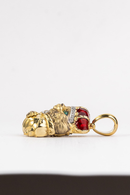 Подвеска из лимонного золота c эмаль , бриллиантами и рубином