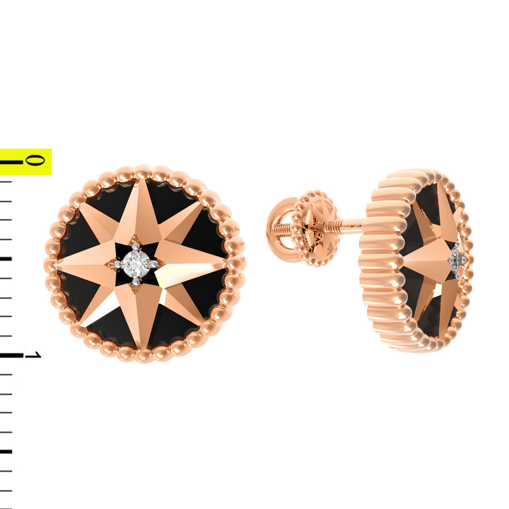 Серьги из золота c фианитом и ониксом