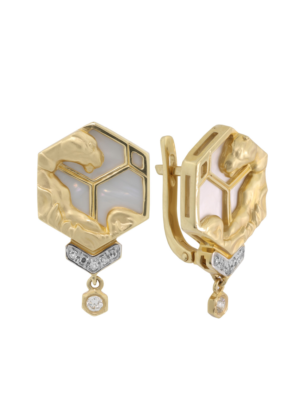 Серьги из лимонного золота c бриллиантами и перламутром