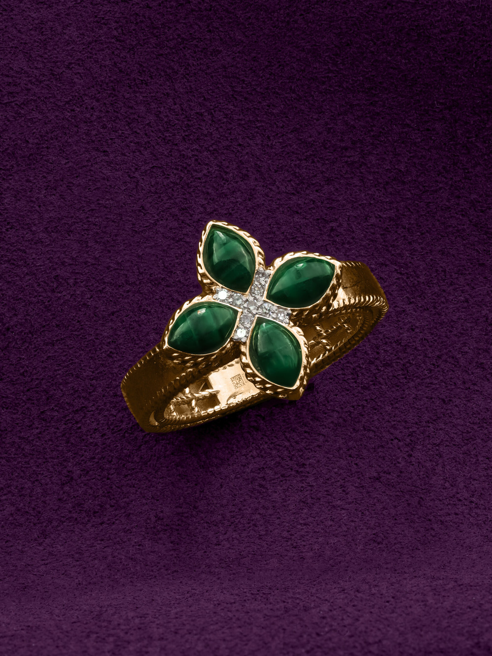 Кольцо из золота c бриллиантами и малахитом