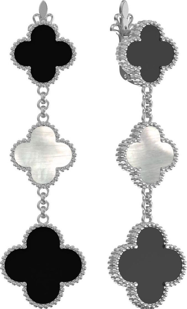 Серьги из белого золота c ониксом и перламутром