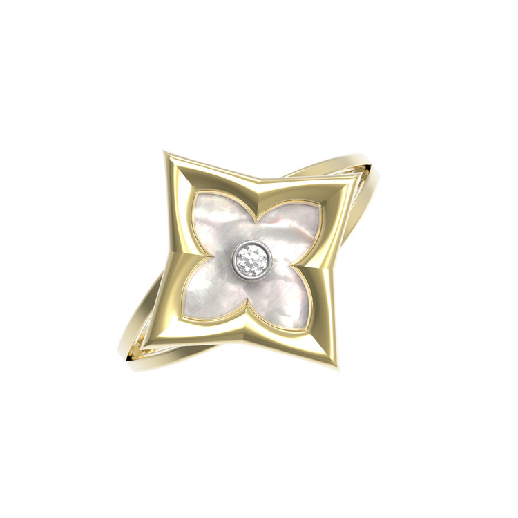 Кольцо из лимонного золота c бриллиантами и перламутром