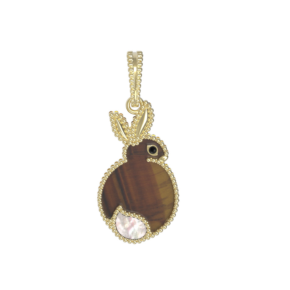 Подвеска из лимонного золота c эмаль , тигровым глазом и перламутром
