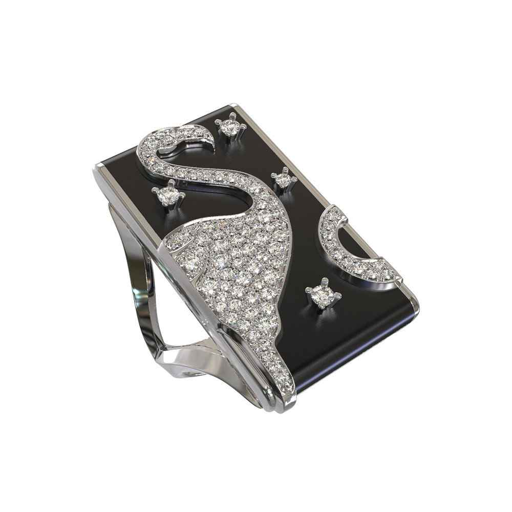 Кольцо из белого золота c бриллиантами и ониксом