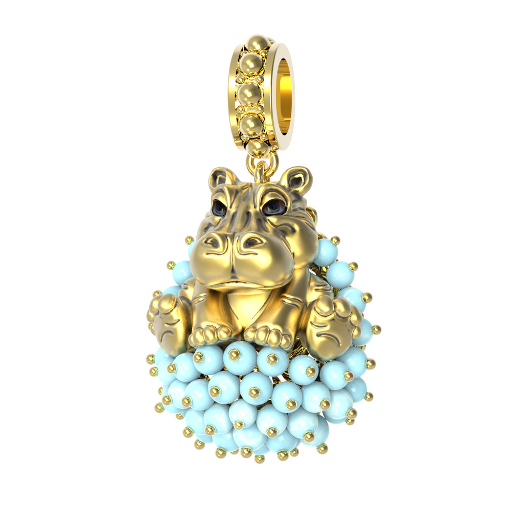 Подвеска из лимонного золота c эмаль и бирюзой