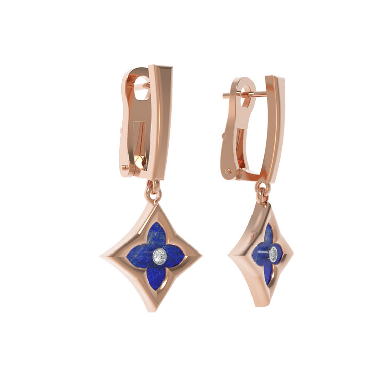 Серьги из золота c бриллиантами и лазуритом