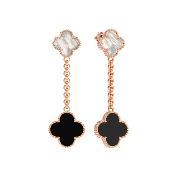 Серьги из золота c ониксом и перламутром