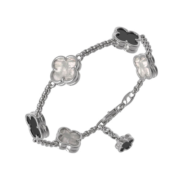 Браслет из белого золота c ониксом и перламутром