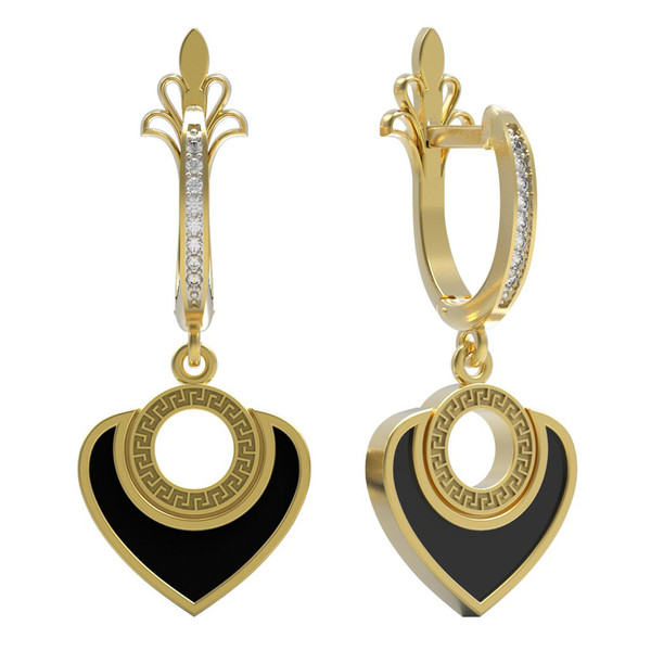 Серьги из лимонного золота c фианитом и ониксом