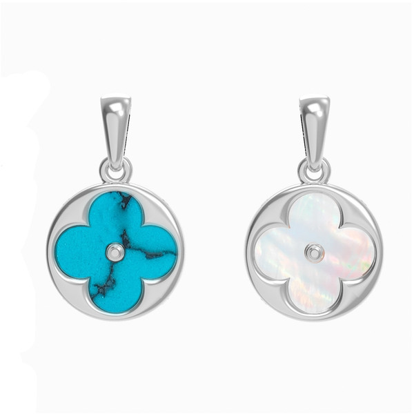 Подвеска из белого золота c бирюзой и перламутром