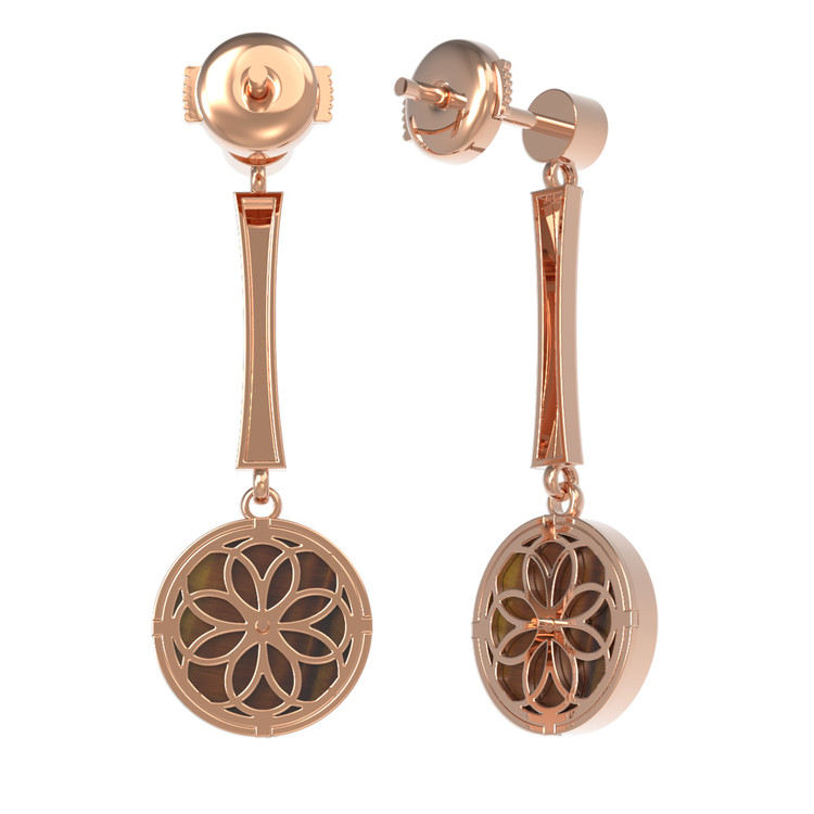 Серьги из золота c фианитом и тигровым глазом