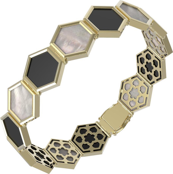 Браслет из лимонного золота c ониксом и перламутром