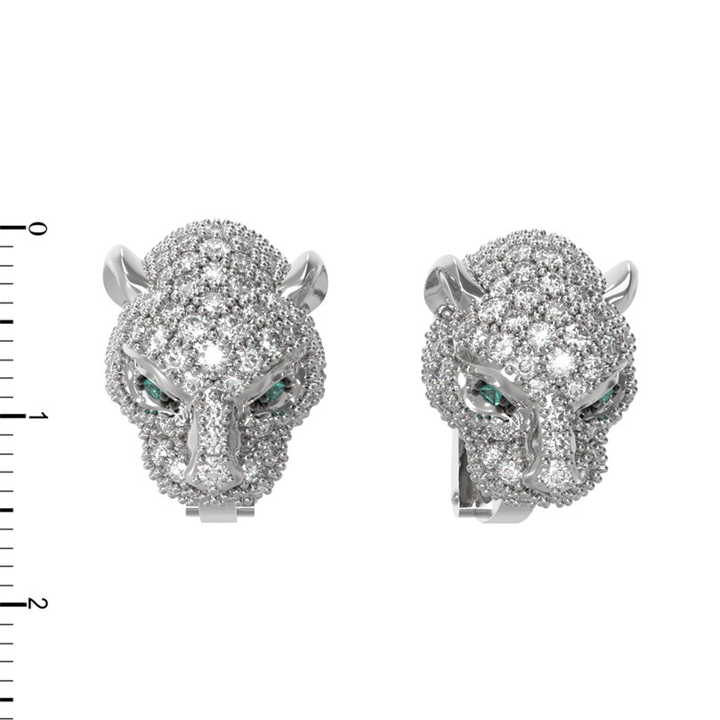 Серьги из белого золота c бриллиантами и изумрудом