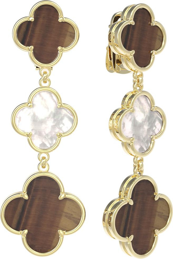 Серьги из лимонного золота c тигровым глазом и перламутром