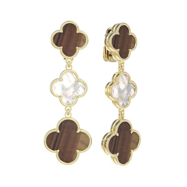 Серьги из лимонного золота c тигровым глазом и перламутром