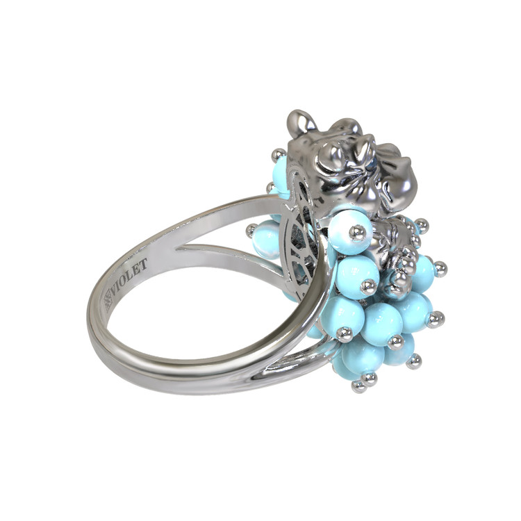 Кольцо из белого золота c эмаль и бирюзой