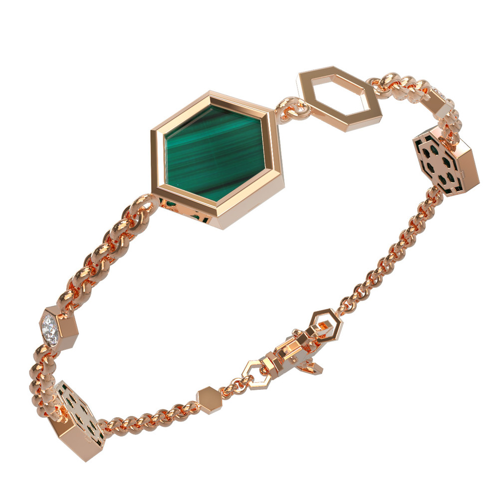 Браслет из золота c бриллиантами, малахитом и перламутром