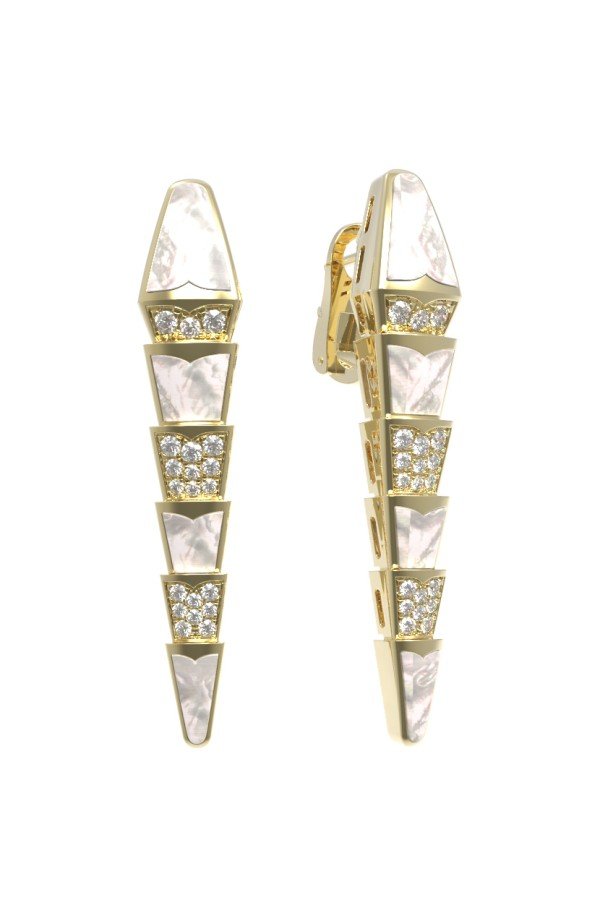Серьги из лимонного золота 585 пробы c бриллиантами и перламутром