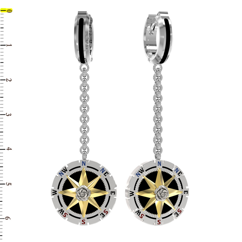 Серьги из белого золота c эмаль и ониксом