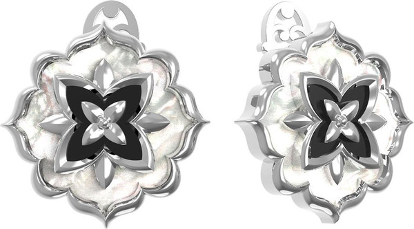 Серьги из белого золота c ониксом и перламутром