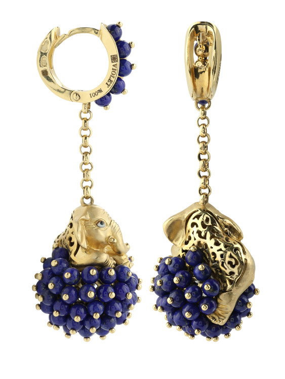 Серьги из лимонного золота c эмаль и лазуритом