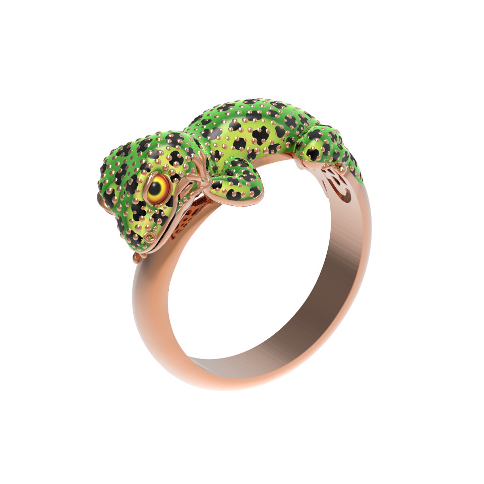 Кольцо из золота c эмаль и рубином