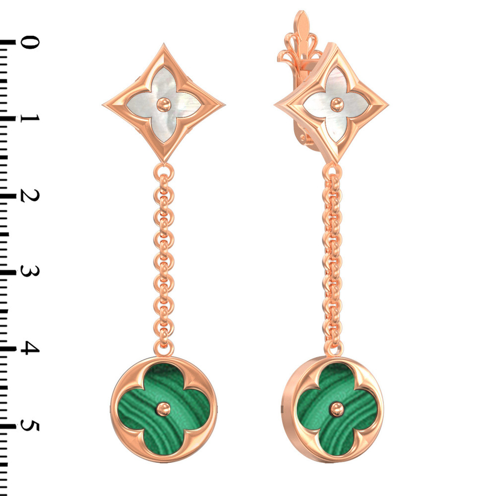 Серьги из золота c малахитом и перламутром