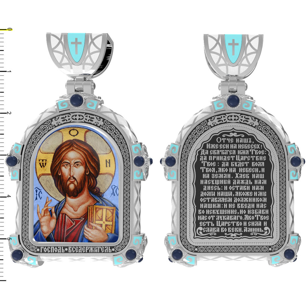 Образок из белого золота c эмаль , иконописью и темперой
