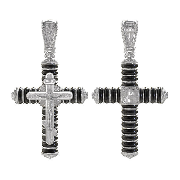 Крест из белого золота c ониксом