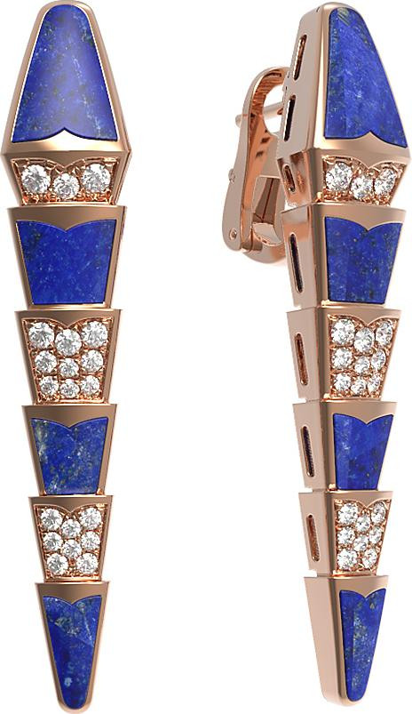 Серьги из золота c бриллиантами и лазуритом