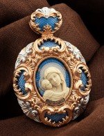Образок из золота 585 пробы c эмалью и бивнем мамонта