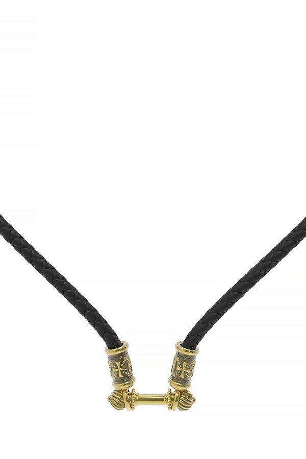 Гайтан из лимонного золота 585 пробы c кожаным шнурком