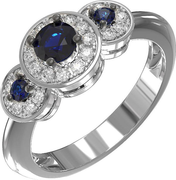 Кольцо из белого золота c бриллиантами и сапфиром