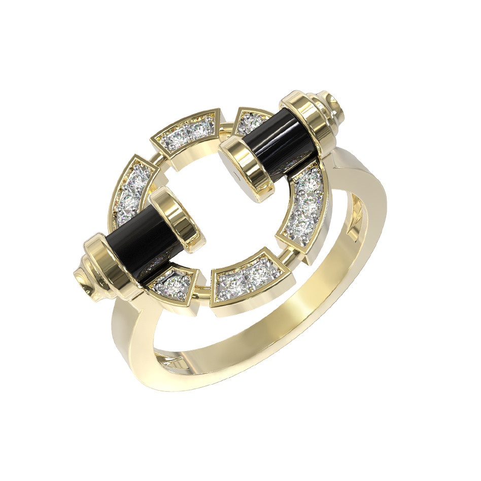 Кольцо из лимонного золота c бриллиантами и ониксом