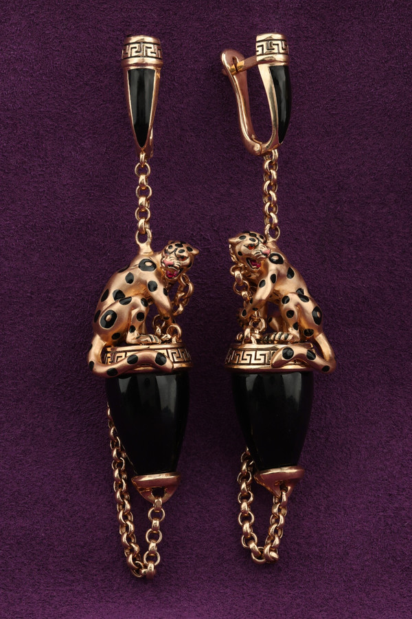 Серьги из золота c эмаль и ониксом